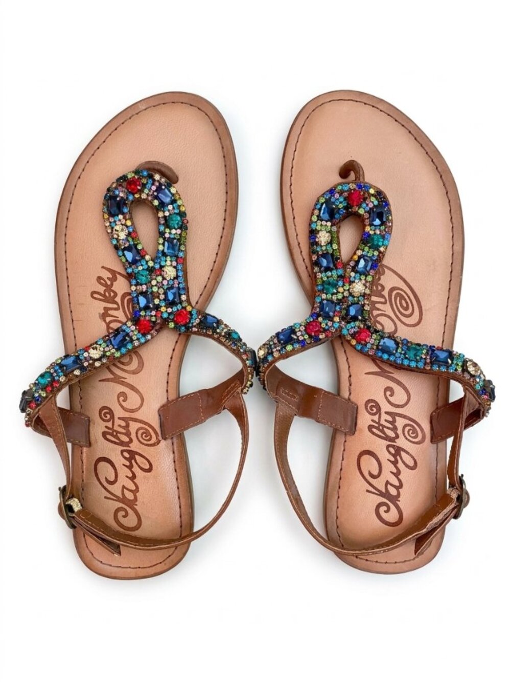 Naughty Monkey Jeweled Rhinestone Flat Thong Sandals - Size 9